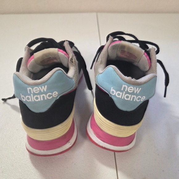 New Balance 574 Sneakers Women Size 8 Black Pink Blue Gray Running Shoes - Picture 4 of 6